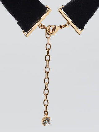 Yves Saint Laurent Black Velvet Crystal Two Tone YSL Metal Logo Choker Necklace