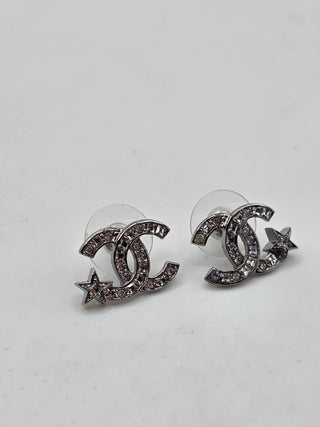 Chanel Silver-tone Strass Interlocking Stud Earrings