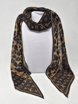 LOUIS VUITTON Monogram Leopard LV Monogram Silk Scarf