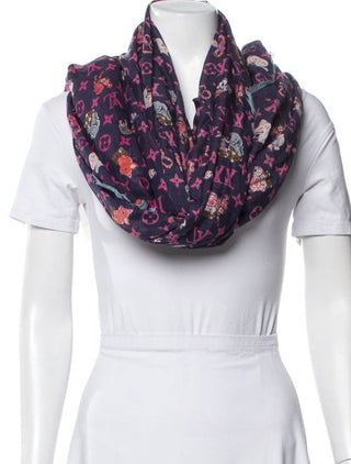 Louis Vuitton LV Monogram Zodiac Silk Square Scarf — Navy & Fuchsia