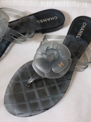 Chanel Blue Interlocking CC Logo Rubber Flip Flops IT 40