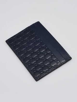 Gucci Dark Blue Micro Guccissima Leather Card Holder