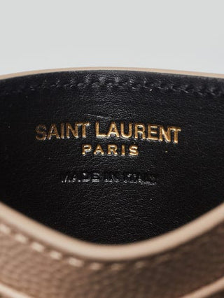 Yves Saint Laurent Beige Grained Chevron Quilted Leather Card Holder