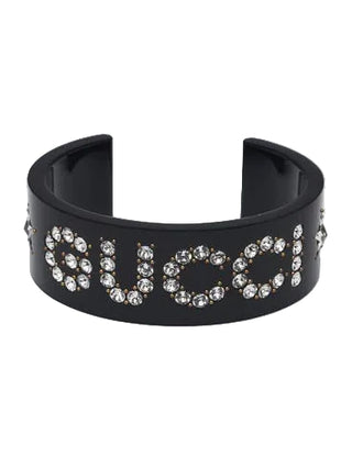 Gucci Black Resin Crystal Logo Bracelet L sz