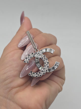 Chanel Silver-tone Strass Interlocking Pendant Necklace