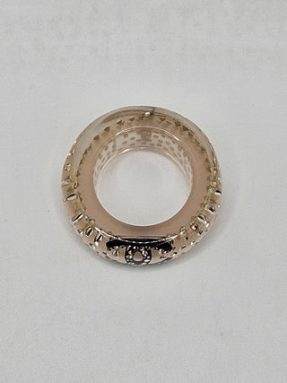 Chanel Beige Strass & Resin Interlocking CC Band Ring Size: 5.75