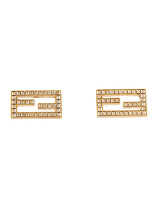 Fendi Gold-tone FF Crystal Baguette Stud Earrings