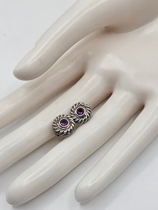 David Yurman Sterling Silver Two-Tone Amethyst Cookie Stud Earrings