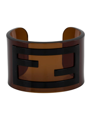 Fendi Brown Resin FF Logo Wide Cuff Bracelet
