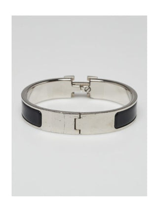 Hermes Black Enamel Palladium Plated Clic-H Narrow PM Bracelet