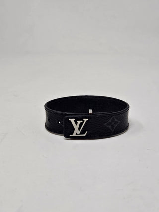 LOUIS VUITTON Black Leather LV charm wrap Bracelet