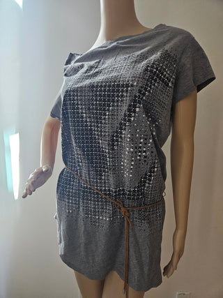 Louis Vuitton Grey 2011 LV Print Bateau Neckline Belted Top XL sz