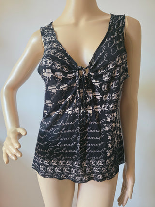 Chanel Black Interlocking CC Logo sleeveless top L sz
