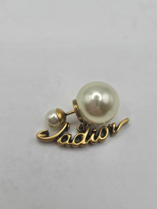 Christian Dior Gold-tone Faux Pearl J'Adior Script Tribales Earrings