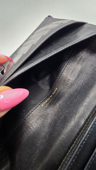 Chanel Black Leather Vintage Interlocking CC Logo Wallet