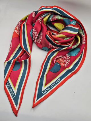 Louis Vuitton Pink Multicolor LV Monogram Printed Silk Scarf