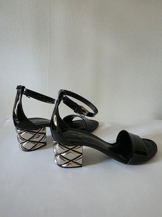 Louis Vuitton Black Patent Leather Silver-tone Sandals 36 sz