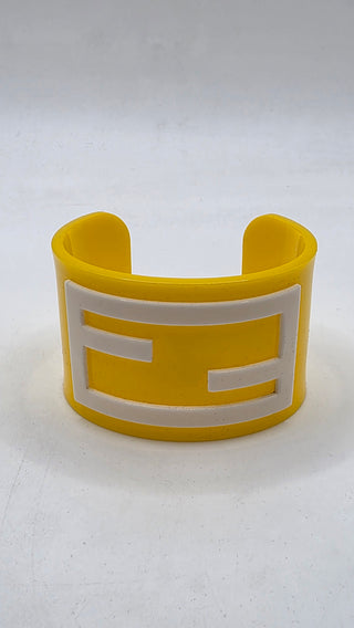 Fendi Yellow White Resin FF Logo Cuff Bracelet