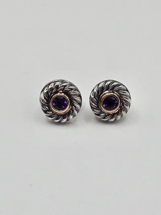 David Yurman Sterling Silver Two-Tone Amethyst Cookie Stud Earrings