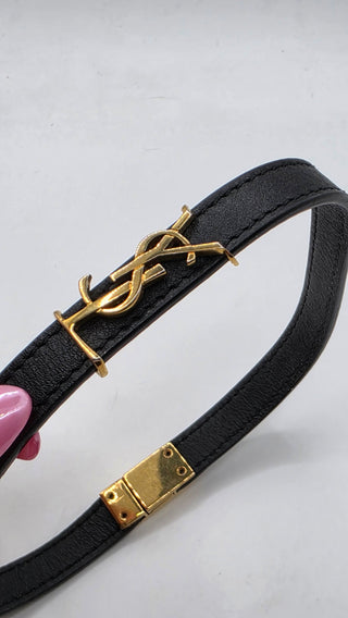 Saint Laurent Gold-tone YSL Logo Leather Choker
