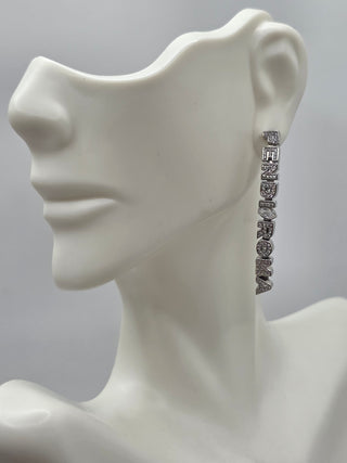 Fendi Silver-tone Logo Crystal Roma Drop Earrings