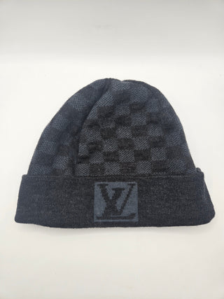 Louis Vuitton Black Petit Damier LV Monogram Wool Beanie