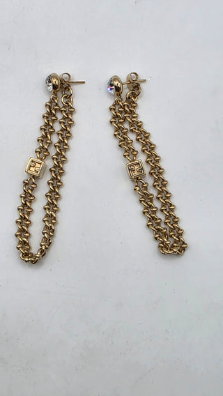 Fendi Gold-tone Crystal Chain Drop FF Logo Earring
