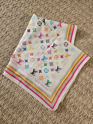 Louis Vuitton White Multicolor LV Monogram Printed Scarf