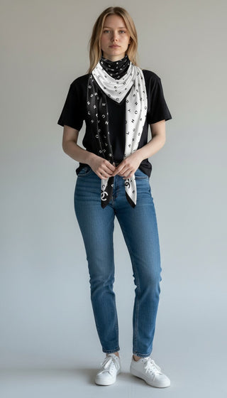 Chanel Black White Interlocking CC Silk 2021 Scar