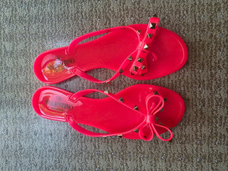 Valentino Pink PVC Bow Rockstud Thong Sandals 40 sz