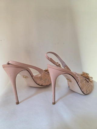 Dolce & Gabbana Beige Lace Pattern Slingback Pumps 40.5