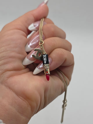 Chanel Gold-tone Crystal Resin Lipstick Interlocking CC Pendant Necklace