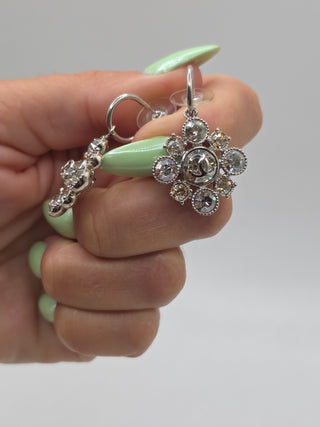 Chanel Silver-tone Strass Interlocking CC Drop Earrings