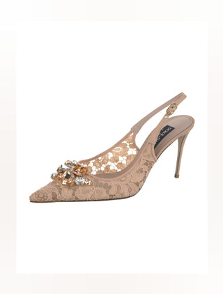 Dolce & Gabbana Beige Lace Pattern Slingback Pumps 40.5