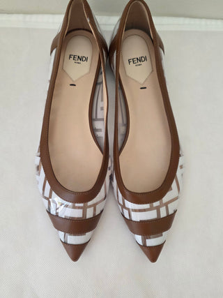 Fendi Brown White Zucca FF Logo PVC Ballet Flats 36 sz