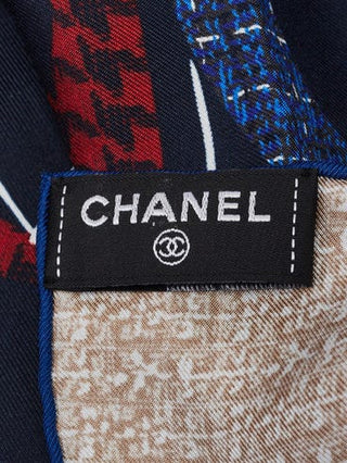 Chanel Blue Multicolor Silk Interlocking CC Printed Square Scard