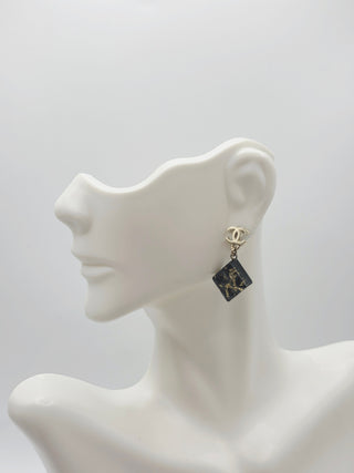 Chanel Gold-tone Black Resin Interlocking CC Drop Earrings