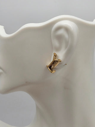 Louis Vuitton Gold-tone LV Logo Iconic Stud Earrings