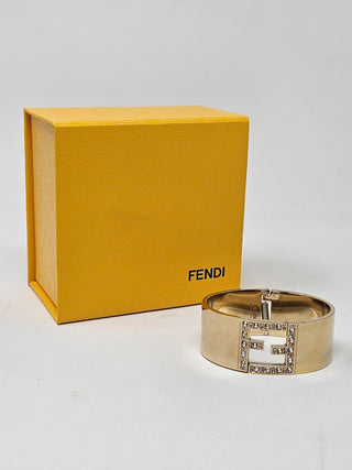 FENDI Crystal Logo Hinged Cuff Bracelet