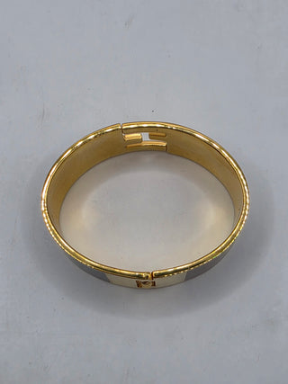 Fendi Gold-tone Brown Enamel FF Fendista Bangle Bracelet