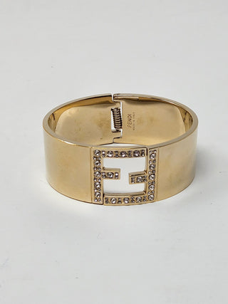 FENDI Crystal Logo Hinged Cuff Bracelet