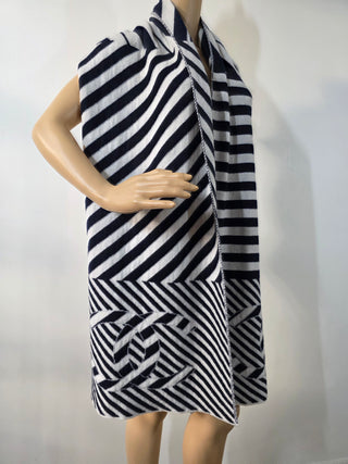 Chanel Blue White Cashmere Interlocking CC Logo Scarf