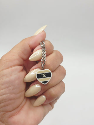 Chanel White Resin Interlocking CC Heart Pendant Necklace