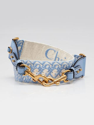Christian Dior Light Blue/Beige Embroidered Canvas Shoulder Strap