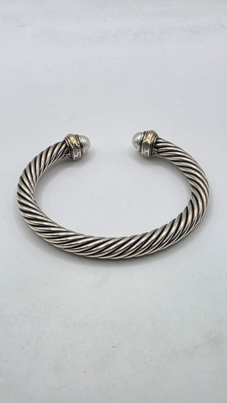 David Yurman Sterling Silver Cultured Pearl Cable Cuff Bracelet