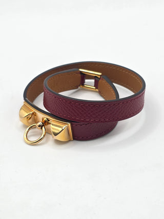 Hermès Rubis Epsom Leather Gold Plated Rivale Double Tour Bracelet Size S