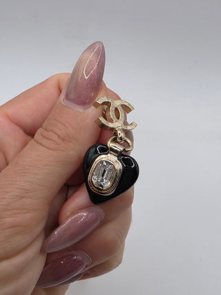 Chanel Strass Enamel Interlocking CC Heart Drop Earrings
