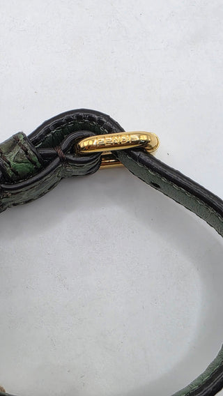Fendi Gold-tone Crystal Green Snake Skin FF Leather Wrap Bracelet
