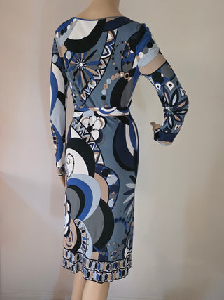 Emilio Pucci Blue Multicolor Printed Knee-Length Dress 6 sz