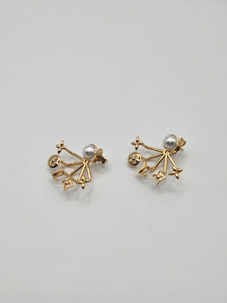 Louis Vuitton Gold-tone Faux Pearl LV Logo Cruiser Earrings